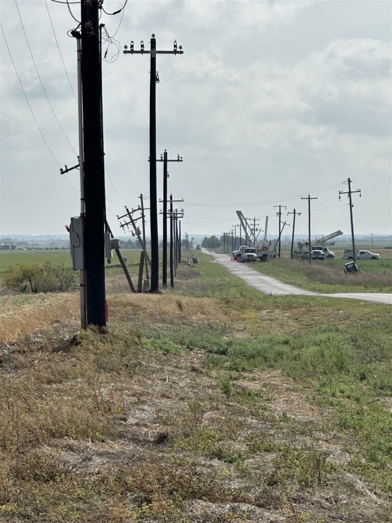 Distribution pole line along a rural Texas road