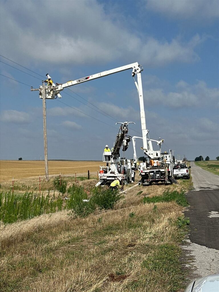 Roadside pole replacement with bucket trucks in the Texas Panhandle